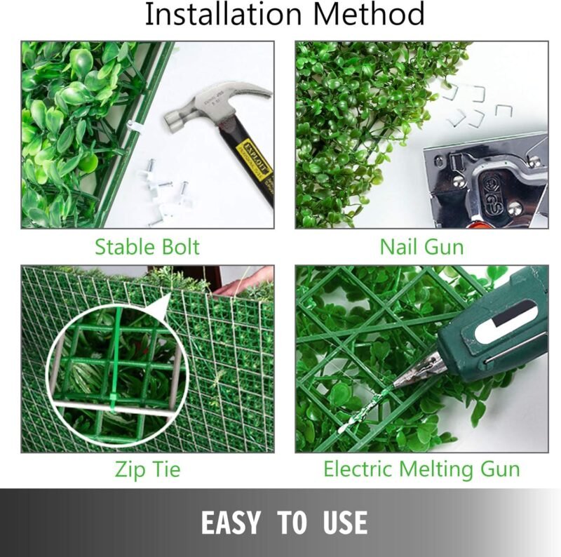 VEVOR Hierba Artificial Verde de 24 Piezas 25,4 x 25,4?cm, Panel de Boj de Hiedra Artificial de Alta Densidad contra UV y 100% PE, Plantas Artificiales Decorativas para Pared, Jardines, Patio Trasero - Imagen 6