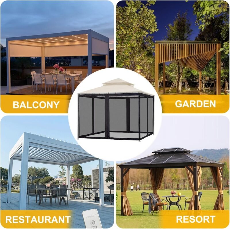 Treesunshine Mosquitera para cenador de 3 x 3 m, cremallera de cuatro vías, mosquitera para cenador de jardín con ganchos, para cenador, terraza, albergue o balcón - Imagen 4