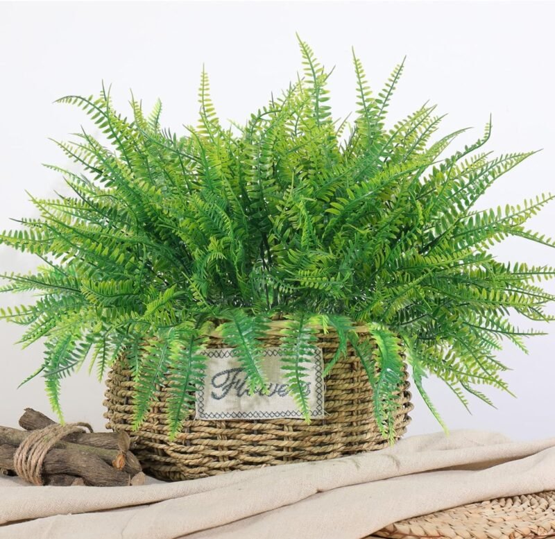 Dremisland 12 Piezas Planta Artificial 40cm Helecho Boston de Falso Arbusto Verdes Plantas de Plástico Resistente UV Rama para Jardinera Patio Boda Jarrones Hogar Jardín Granja - Imagen 5