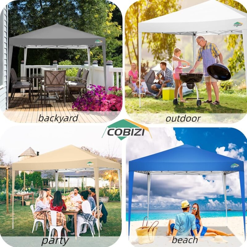 COBIZI Cenador Plegable 3 x 3 m, Impermeable, 3 x 3 m, Plegable, 3 x 3 m, Altura Regulable, con 4 Sacos de Arena (Azul - Imagen 2