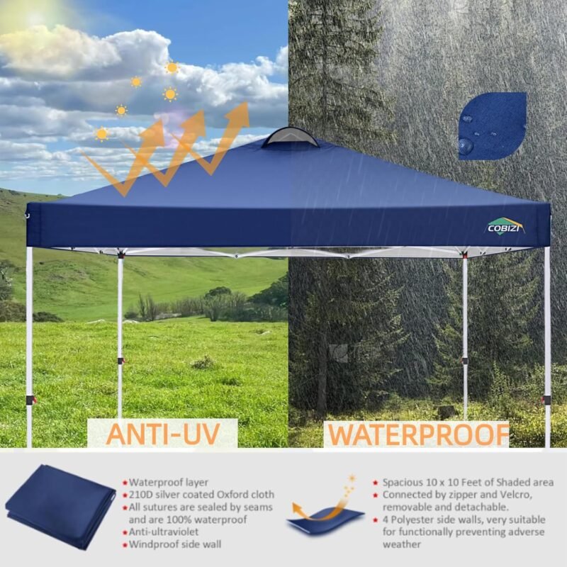 COBIZI Carpa de Jardín de 3x3m Plegable, Cenador Robusto Impermeable, Garden Tent 3x3 Resistente al Agua con 6 Paredes Laterales para Reception,Fiestas, Exterior, Cerveza,Reception,Azul Marino - Imagen 2