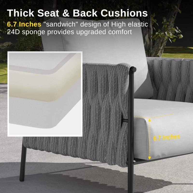 EAST OAK Life Chatter 3 Pieces Patio Furniture Set, Armchairs with Coffee Table, Modern Outdoor Sofa Set Deep Seating for Garden Porch, Earth Black & - Imagen 4