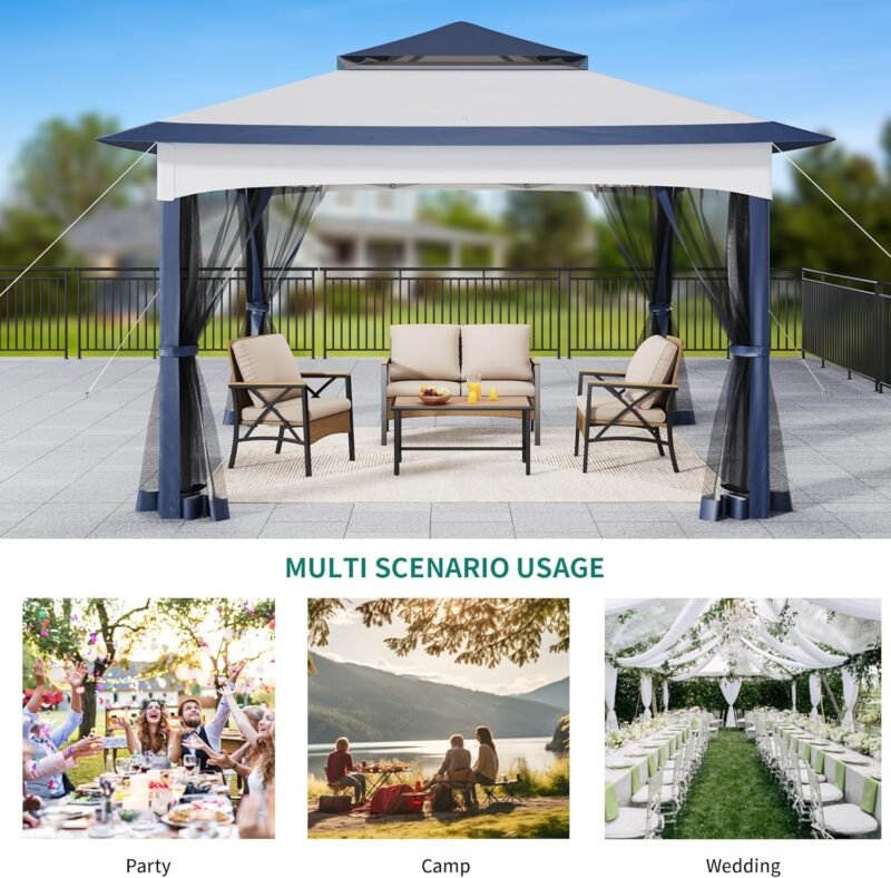 YITAHOME Carpas Plegable con Laterales, 3.3 X 3.3M cenador Gazebo Impermeable con Cortinas y mosquitera para Jardin,Exteriores,Camping,Fiesta,Patio,Barbacoa (Azul) - Imagen 7
