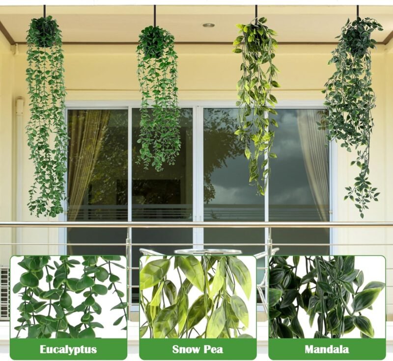 VFANDV 4 Piezas Plantas Artificiales Colgantes, Plantas Colgantes Hiedra Verde Artificial con Macetas 56/65/80/85cm Interior Exterior Plantas Artificiales Decorativas para Sala de Estar Balcón Jardín - Imagen 3