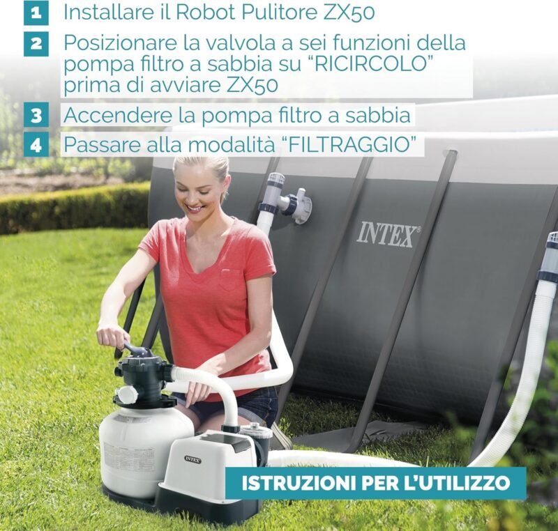 Intex 55251 - Robot limpiafondos piscina Krystal Clear ZX50, Limpiador fondo piscina automático, Manguera 6.5m antienrredos, recipiente para desechos 0,8L y giro automático, Limpiafondos piscina - Imagen 7