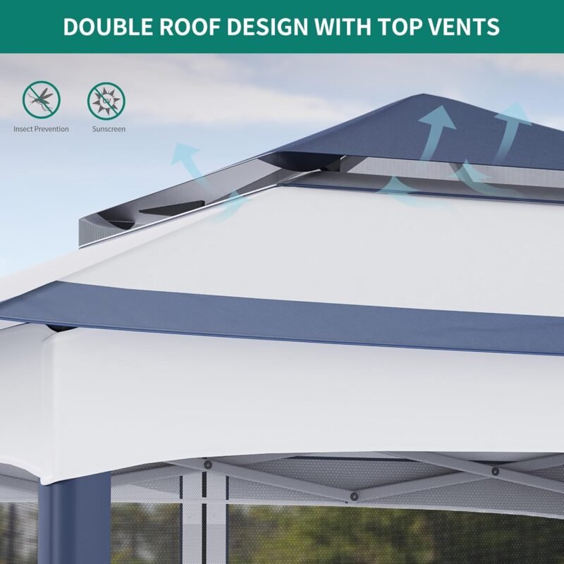 YITAHOME Carpas Plegable con Laterales, 3.3 X 3.3M cenador Gazebo Impermeable con Cortinas y mosquitera para Jardin,Exteriores,Camping,Fiesta,Patio,Barbacoa (Azul) - Imagen 5