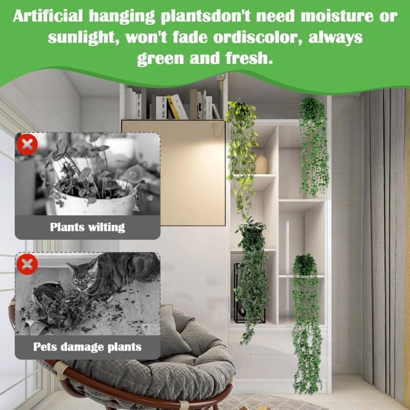 VFANDV 4 Piezas Plantas Artificiales Colgantes, Plantas Colgantes Hiedra Verde Artificial con Macetas 56/65/80/85cm Interior Exterior Plantas Artificiales Decorativas para Sala de Estar Balcón Jardín - Imagen 5