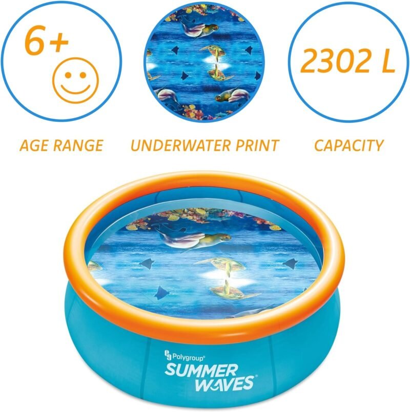 Summer Waves Piscina, Piscina Desmontable Hinchable, Piscina Familiar, Piscina de Jardin, Piscina Redonda 3D, Incluye 2 Gafas, 2.44 M x 76 CM - Imagen 4