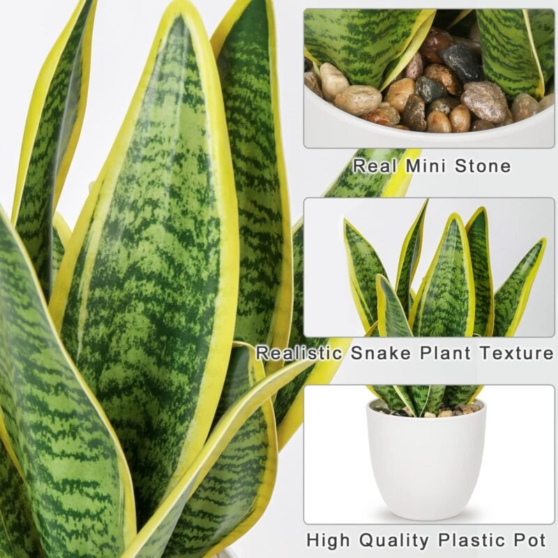 Oairse 31cm Sansevieria Planta Artificial en Maceta de cerámica, pequeña Planta de Interior, Planta de Serpiente Artificial, Plantas Artificiales como verdaderas, baño, Dormitorio - Imagen 3