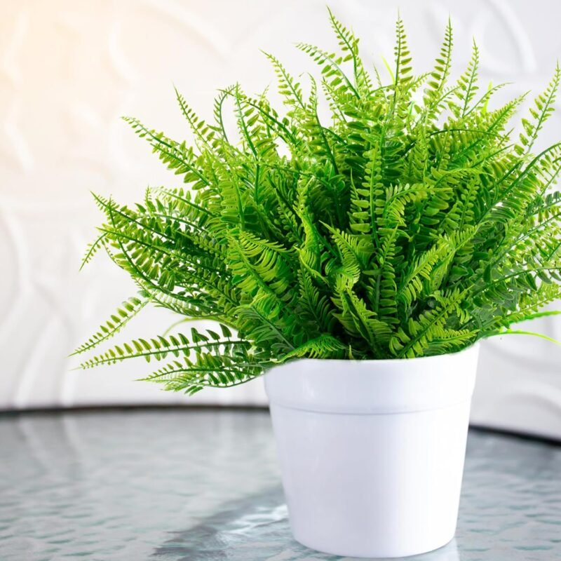 Hywean Homd 7 Piezas Boston de Helecho, Ramas Artificiales Decorativas de Plástico, Plantas Verdes Artificiales, Arbustos de Plástico, Helechos Decoración Pared Terraza, Boda, Jardín, Dormitorio - Imagen 3