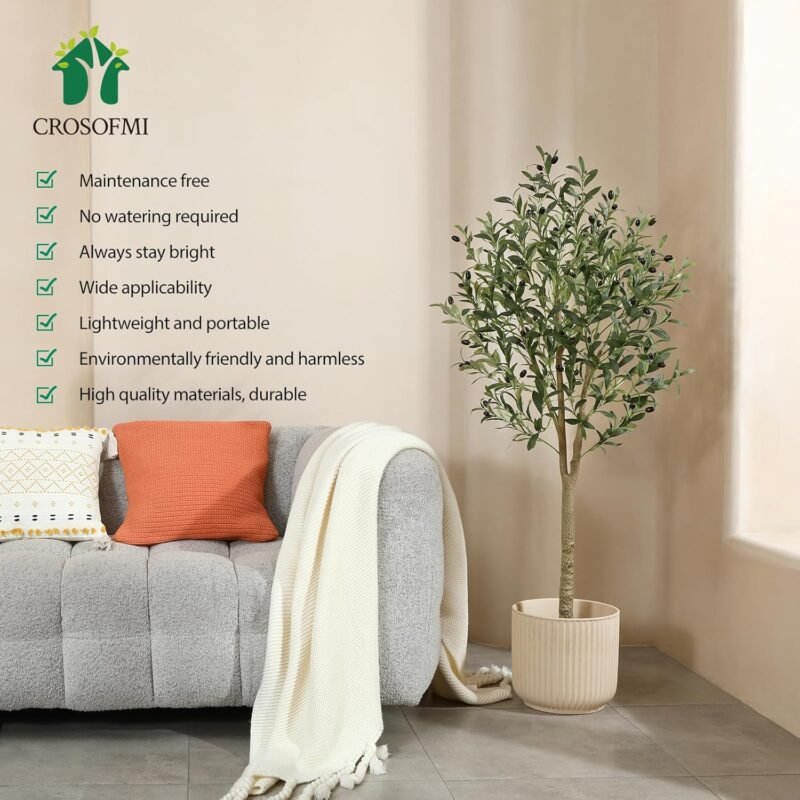 CROSOFMI Olivo Artificial Planta 150cm Plantas Artificiales Decorativas Grande Árboles Plástico de Interior y Exterior Decoración para Hogar, Oficina, Casa, Balcón, Dormitorio - Imagen 5