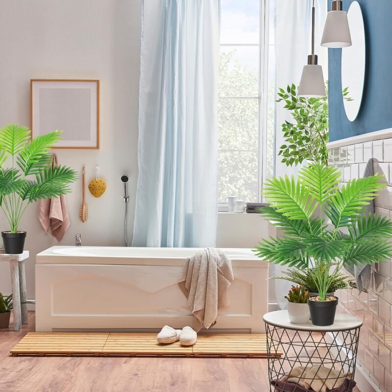 SOMYTING Planta artificial grande de areca de 68 cm de alto 12 ramas en maceta, planta artificial tropical hawaiana verde planta falsa real plantas artificiales decoración de oficina planta verde 2pcs - Imagen 6