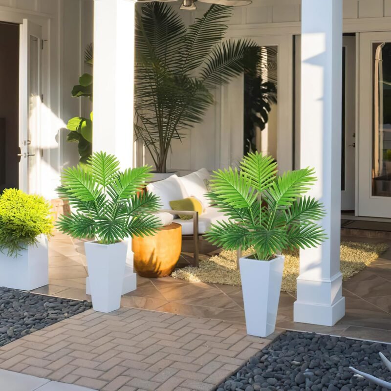 SOMYTING Planta artificial grande de areca de 68 cm de alto 12 ramas en maceta, planta artificial tropical hawaiana verde planta falsa real plantas artificiales decoración de oficina planta verde 2pcs - Imagen 5