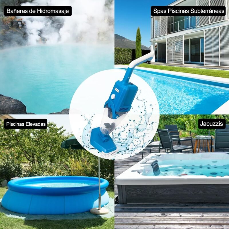 PoolyPoly Aspirador de Piscina Inalámbrica con Succión Fuerte, Limpiafondos Piscina a Bateria con Mango Telescópico, 1,5Litros de Filtro, Aspiradora Manual para Jacuzzi, SPA, Piscina, Azul - Imagen 6