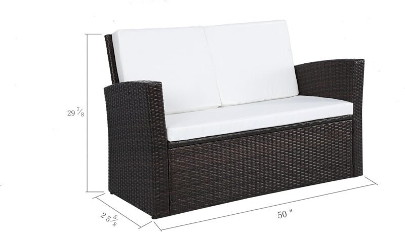 4 Pieces Outdoor Furniture Complete Patio Cushion Wicker P.E Rattan Garden Set, Full, Black - Imagen 15