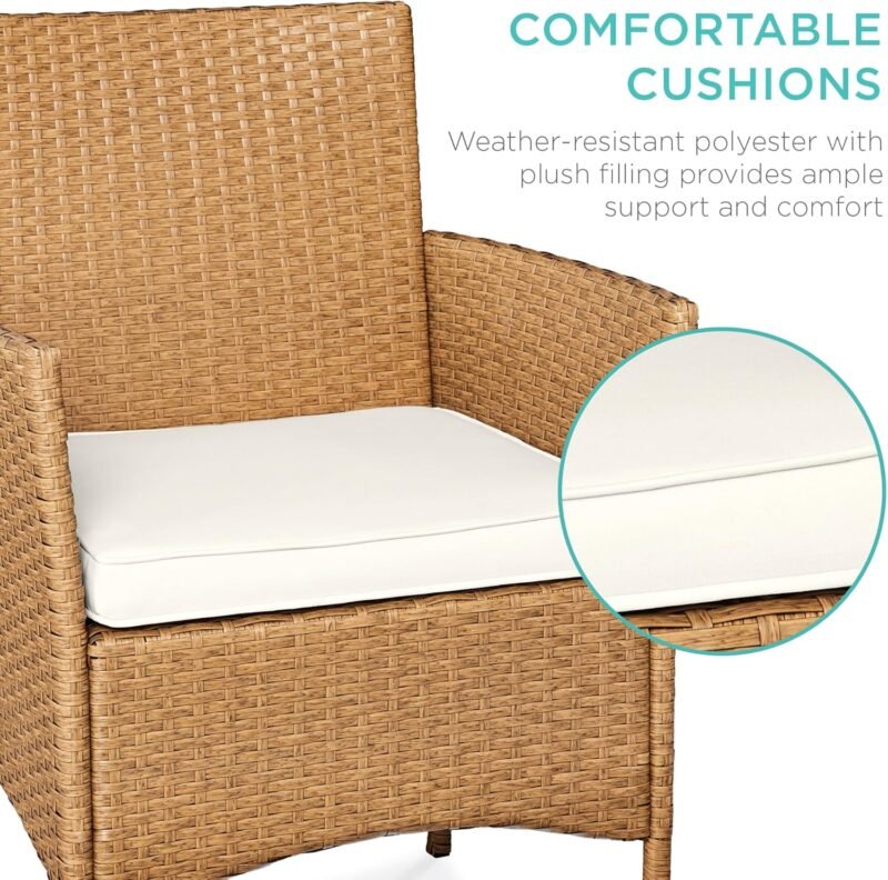 Best Choice Products 3-Piece Outdoor Wicker Conversation Bistro Set, Space Saving Patio Furniture for Garden w/Side Table - Natural/Ivory - Imagen 4