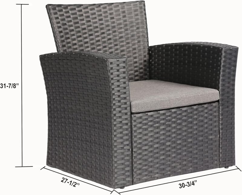 4 Pieces Outdoor Furniture Complete Patio Cushion Wicker P.E Rattan Garden Set, Full, Black - Imagen 7