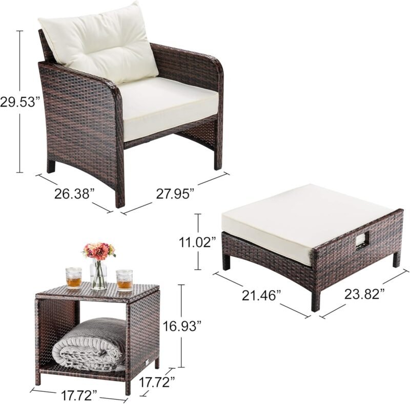 Pamapic 5 Pieces Wicker Patio Furniture Set Outdoor Patio Chairs with Ottomans Conversation Furniture with coffetable for Poolside Garden Balcony(Beige) - Imagen 6