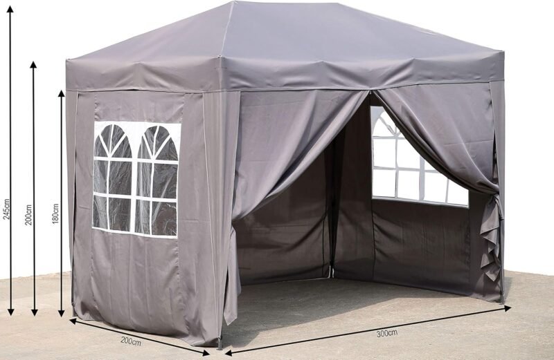 QUICK STAR Gazebo Pop-Up, 2 x 3 m, Color Gris Ahumado, Incluye 4 Paredes Laterales con Cierre de Fastening y 2 Cremalleras - Imagen 6
