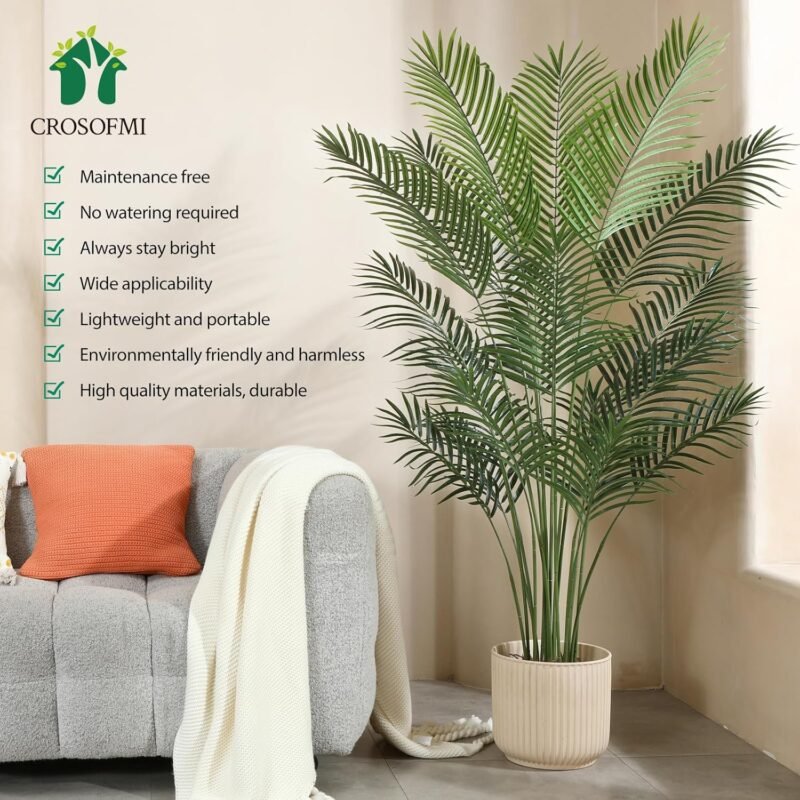 CROSOFMI Planta Artificial Areca Palmera Grande 170 cm Arbol Artificial Plastico Interior y Exterior Hogar Salon Dormitorio Balcón Moderno Decorativas (1 Pack) - Imagen 6