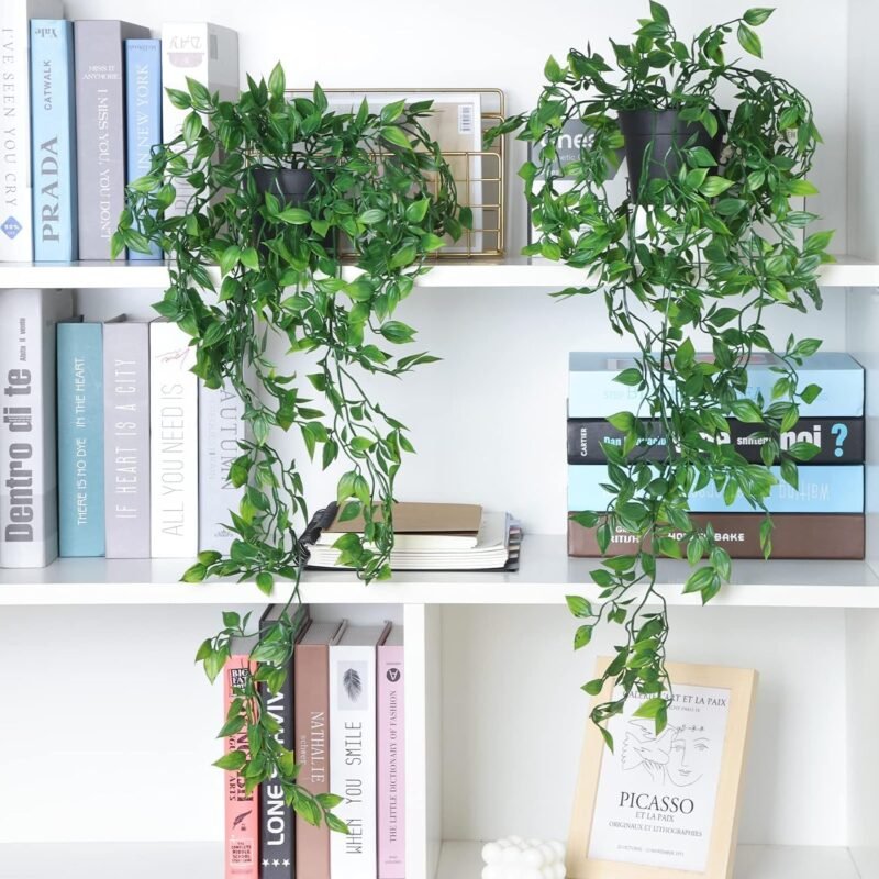 3 Piezas Plantas Artificiales, Plantas Artificiales Decorativas con Maceta, 63-87CM Largo Hiedra Verde, Colgantes Planta Artificial para Exterior Interior Jardín Pared Decorativas - Imagen 2