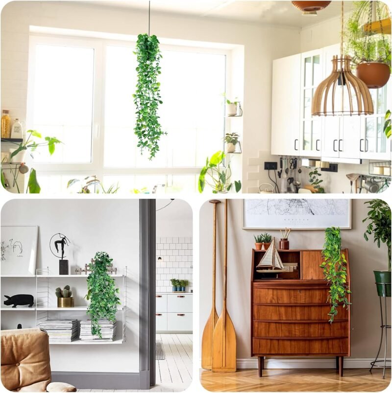 NVIYAM 3 PCS Plantas Artificiales Colgantes con Macetas, Plantas Colgantes Hiedra Verde Artificial, Plantas Artificiales Colgantes Enredadera, para Cocina, Sala de Estar, Balcón, Jardín - Imagen 7