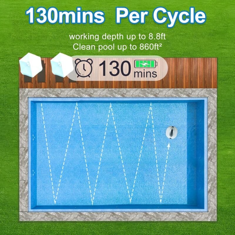 Bestyks Robot Limpiafondos Piscina, Limpiafondos Piscina Automatico 130 Minutos De Limpieza Potente,Robot Piscina InaláMbrico Motores De Doble Accionamiento para Piscinas De Fondo Plano De hasta 80 M² - Imagen 5