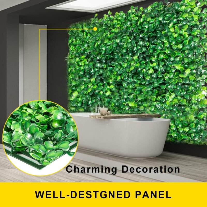 VEVOR Hierba Artificial Verde de 24 Piezas 25,4 x 25,4?cm, Panel de Boj de Hiedra Artificial de Alta Densidad contra UV y 100% PE, Plantas Artificiales Decorativas para Pared, Jardines, Patio Trasero - Imagen 3