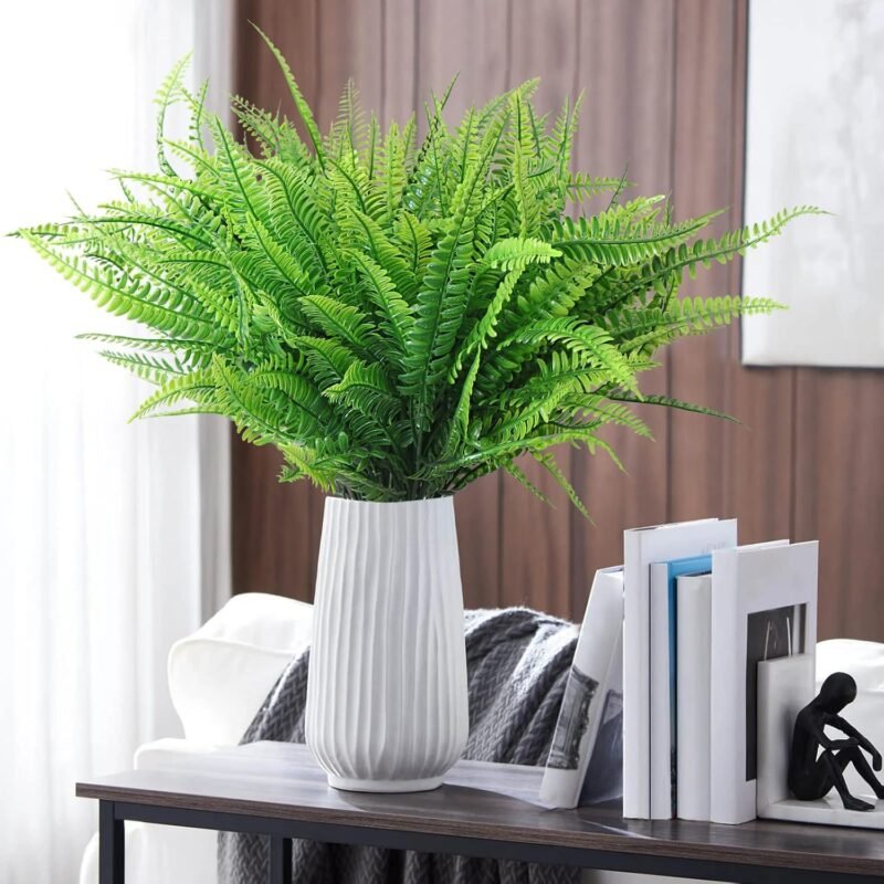 Dremisland 12 Piezas Planta Artificial 40cm Helecho Boston de Falso Arbusto Verdes Plantas de Plástico Resistente UV Rama para Jardinera Patio Boda Jarrones Hogar Jardín Granja - Imagen 2