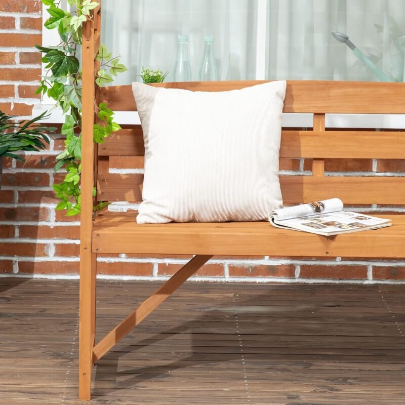 Outsunny Patio Garden Bench Arbor Arch with Pergola and 2 Trellises, 3 Seat Natural Wooden Outdoor Bench for Grape Vines & Climbing Plants, Backyard Decor, Brown - Imagen 9