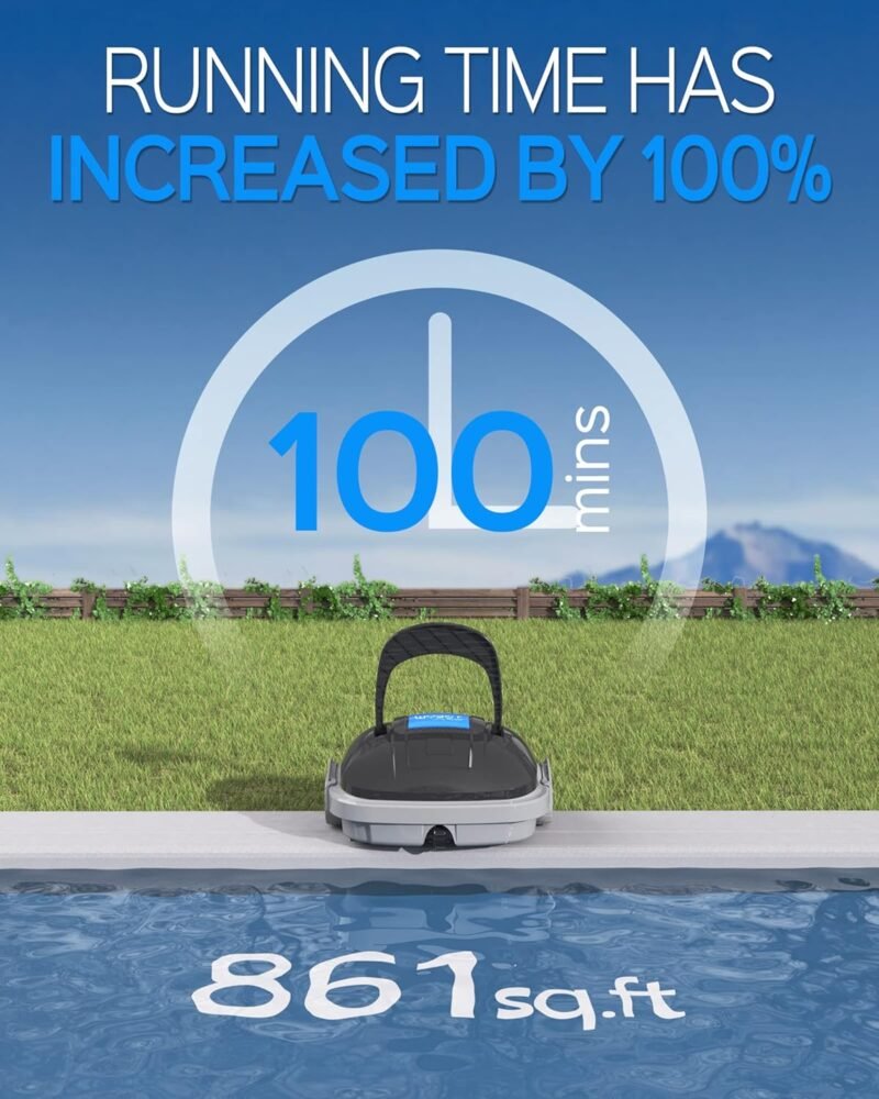 WYBOT Robot Limpiados Piscina, Aspirador de Piscina Funciona 100 Minutos, Estacionamiento Automático, Fuerte Potencia de Succión, Limpiafondos Piscina Inalámbrico hasta 80 m² - Imagen 4