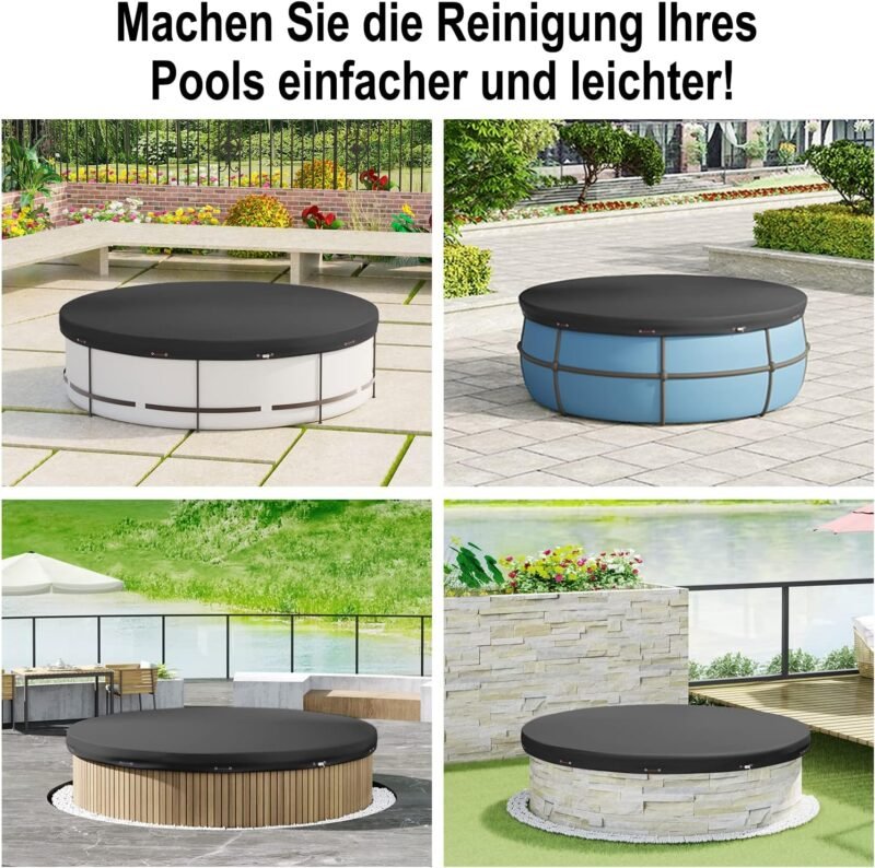 WOLTU Cobertor Piscina Redonda Ø 460 cm, Cubierta para Piscina de Diámetro 390-420 cm, Lona para Piscina Invierno de PE 200g/m², Impermeable y Opaco con Ojas y Cuerda de Fijación, Gris Oscuro - Imagen 2