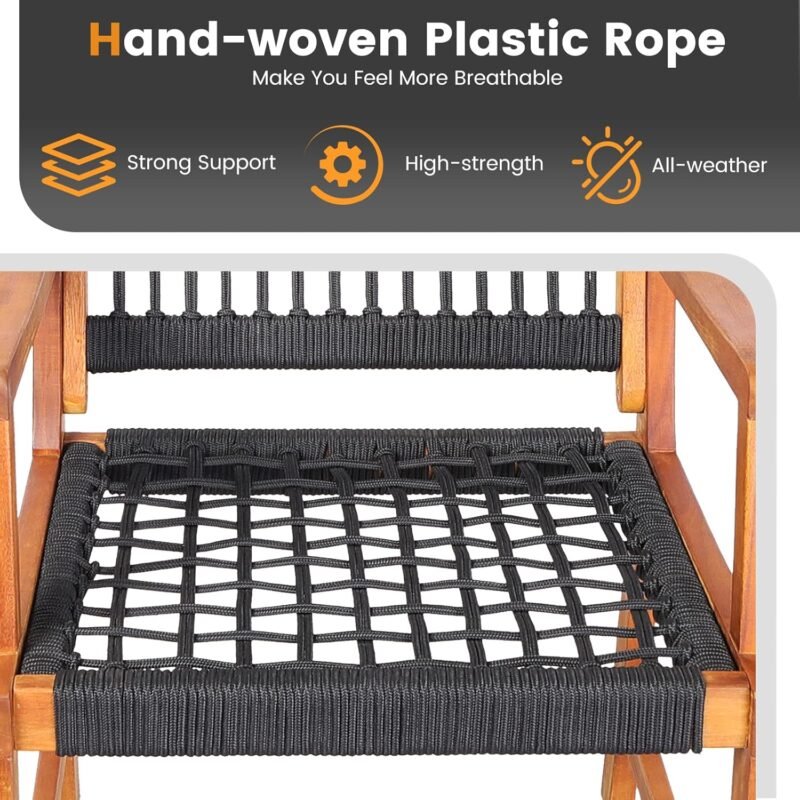 Tangkula 3 Pieces Acacia Wood Outdoor Furniture Set, All-Weather Rope Woven Bistro Set with Armchairs and Coffee Table, Patio Conversation Set for Front Porch, Deck, Balcony - Imagen 6
