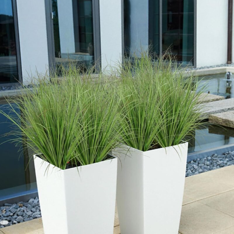 Betylifoy Plantas Artificiales de Exterior 12PCS Arbustos Verdes Artificiales Planta de Hierba de Trigo Artificial Tallos Verdes Artificiales para Jardinera Decoración de Jardín (12, Verde Oscuro) - Imagen 2