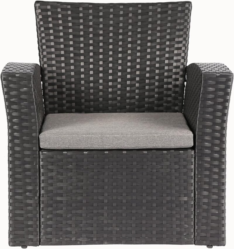 4 Pieces Outdoor Furniture Complete Patio Cushion Wicker P.E Rattan Garden Set, Full, Black - Imagen 5