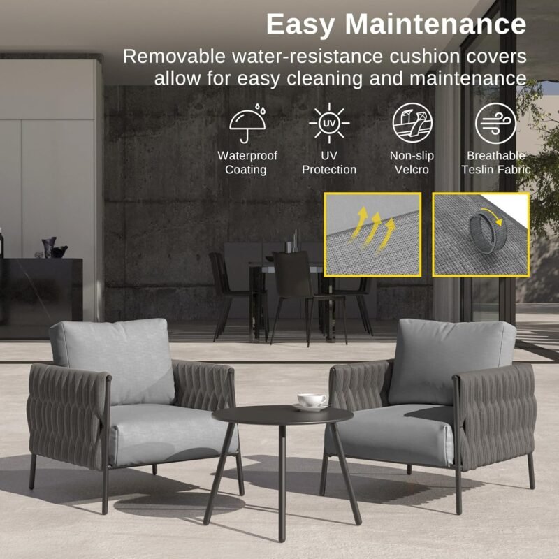 EAST OAK Life Chatter 3 Pieces Patio Furniture Set, Armchairs with Coffee Table, Modern Outdoor Sofa Set Deep Seating for Garden Porch, Earth Black & - Imagen 7