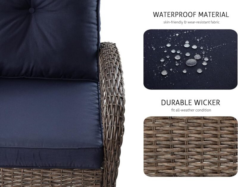 SHA CERLIN 3 Pieces Patio Furniture Set, Outdoor Swivel Glider Rocker, Wicker Patio Bistro Set with Rocking Chair, Cushions and Table (Blue) - Imagen 3