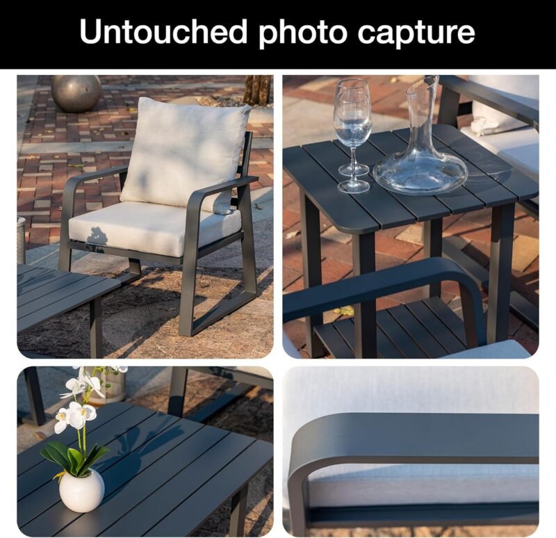 Outdoor Aluminum Patio Furniture Set 4 Piece, Swivel Rocking Chairs, All Weather Outdoor Aluminum Sofa, Patio Bistro Set for Patio, Porch, Deck(Silver Gray) - Imagen 5