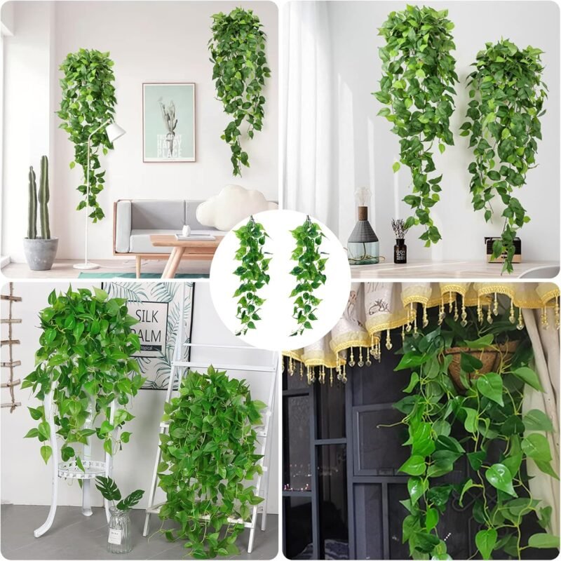 Firschoie 2 Piezas Plantas Colgantes Hiedra Verde Artificial, 100cm Corona de eneldo, Adecuado para Bodas, Jardines, decoración de Paredes - Imagen 2