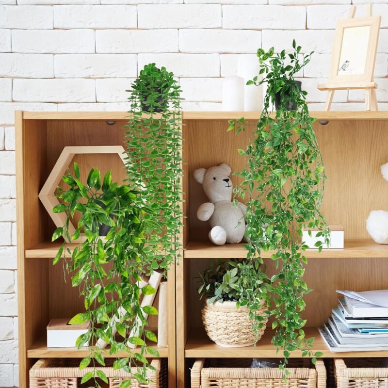 ENCOUN 3PCS Plantas Artificiales Colgantes con Macetas, 55-90cm, Plantas Artificiales Decorativas para Cocina, Sala de Estar, Balcón, Jardín - Imagen 5