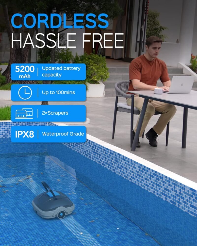 WYBOT Robot Limpiados Piscina, Aspirador de Piscina Funciona 100 Minutos, Estacionamiento Automático, Fuerte Potencia de Succión, Limpiafondos Piscina Inalámbrico hasta 80 m² - Imagen 3