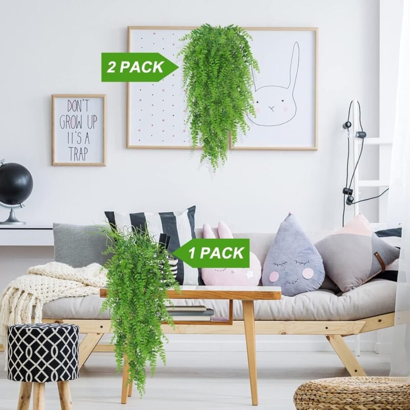 Huryfox Planta Artificial Colgante de Helecho - Decorativas de Hojas de Hiedra Falsa para Interiores y Exteriores, Decoración de Follaje Falsificado para Sala de Estar, Cocina, Balcón, Jardín - Imagen 4