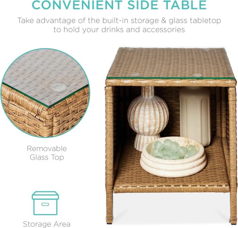 Best Choice Products 3-Piece Outdoor Wicker Conversation Bistro Set, Space Saving Patio Furniture for Garden w/Side Table - Natural/Ivory - Imagen 3