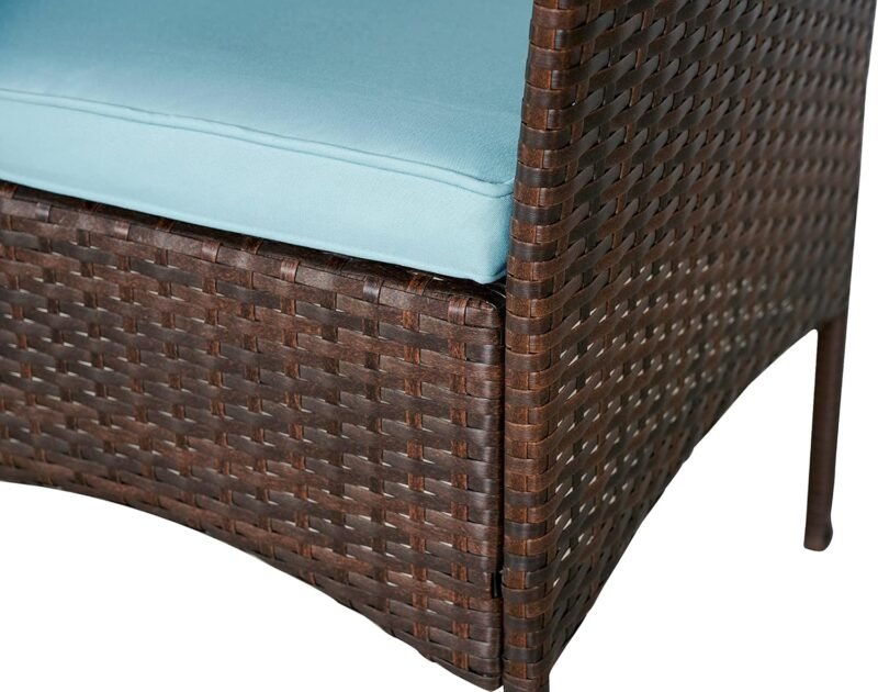 BTEXPERT Outdoor Wicker Patio Conversation 3 Piece Bistro Set Garden Yard Porch Furniture Space Saving Rattan Two Chairs Cushions Side Storage Tempered Glass Table Brown 3pc Set - Imagen 8