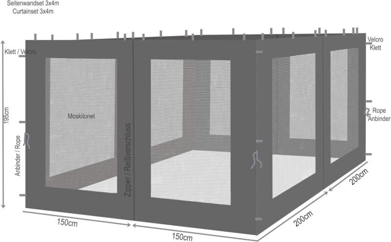 Quick-Star 4 Laterales con mosquitera para Rank Carpa 3 x 4 m Aspecto Pared Antracita - Imagen 2