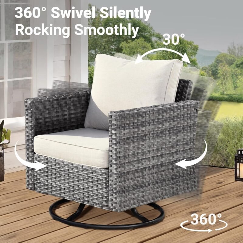 ovios Patio Furniture Set, 6 Piece Outdoor Wicker Sofa with Swivel Rocking Chairs and Comfy Cushions, High Back Rattan Couch Conversation Set, Beige - Imagen 5