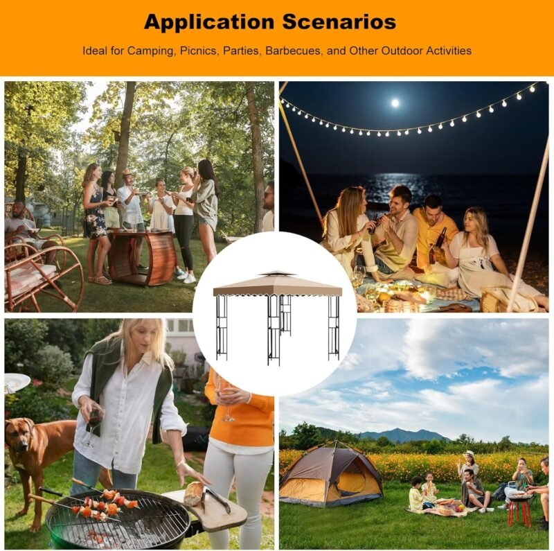 Techo de Repuesto 3 x 3 m para Cenador de Jardín con ventilación, 2 Niveles Cubierta para Carpa Pabellon, Techo de Repuesto Desmontable para Camping, Playa, Barbacoa Gazebo - Imagen 6