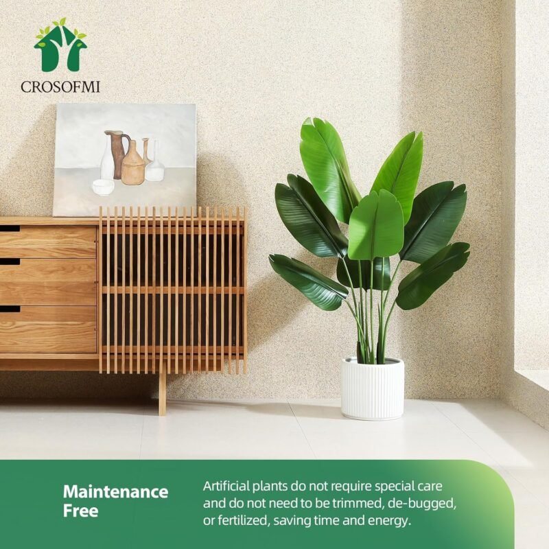 CROSOFMI Planta Artificial Ave del Paraíso 120 cm Palmera Tropical Falsa con 8 Hojas, Plantas Artificiales Maceta para Interior Exterior Casa Hogar Oficina Jardín Decoración Moderna（1 Pack） - Imagen 3