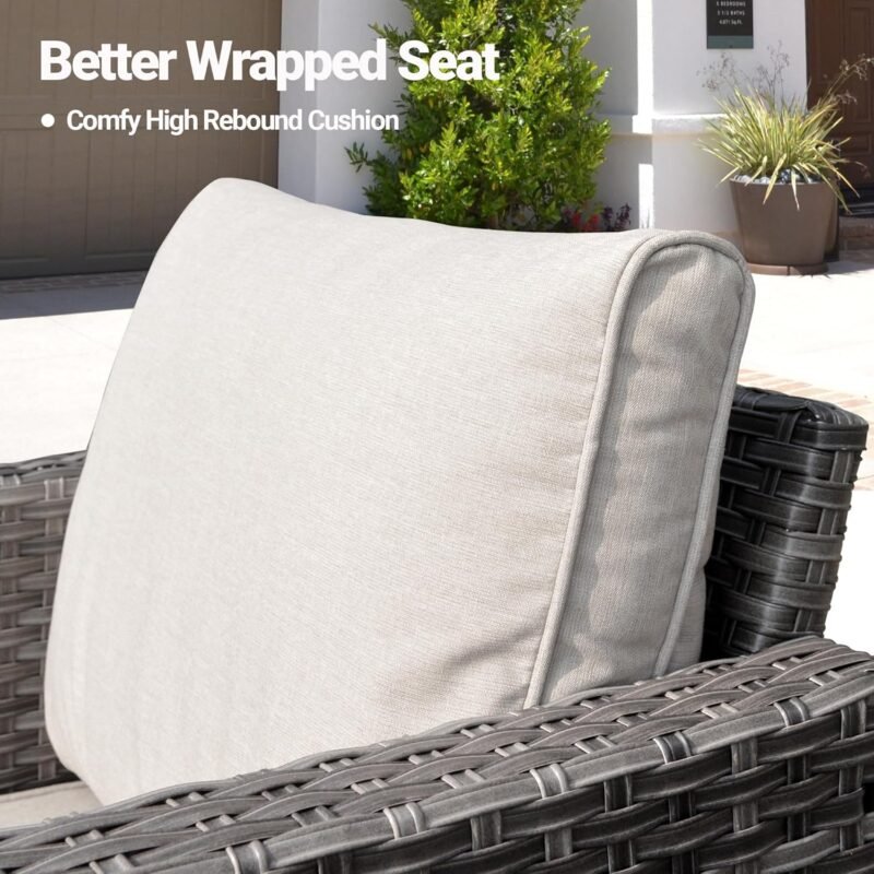 ovios Patio Furniture Set, 6 Piece Outdoor Wicker Sofa with Swivel Rocking Chairs and Comfy Cushions, High Back Rattan Couch Conversation Set, Beige - Imagen 7