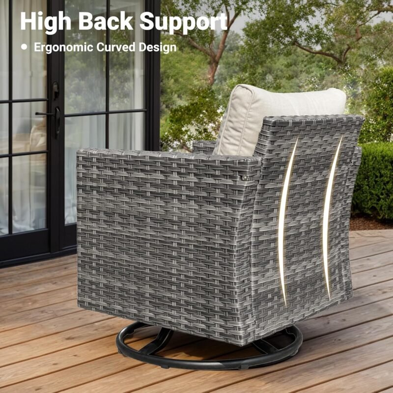 ovios Patio Furniture Set, 6 Piece Outdoor Wicker Sofa with Swivel Rocking Chairs and Comfy Cushions, High Back Rattan Couch Conversation Set, Beige - Imagen 6